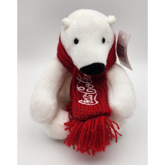 Coca-Cola White Polar Bear Red Scarf 4" Mini Plush Stuffed Animal NWT 2021 - Picture 1 of 11